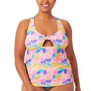 California Waves Trendy Plus Size Tie Dye Dreams Tankini Top